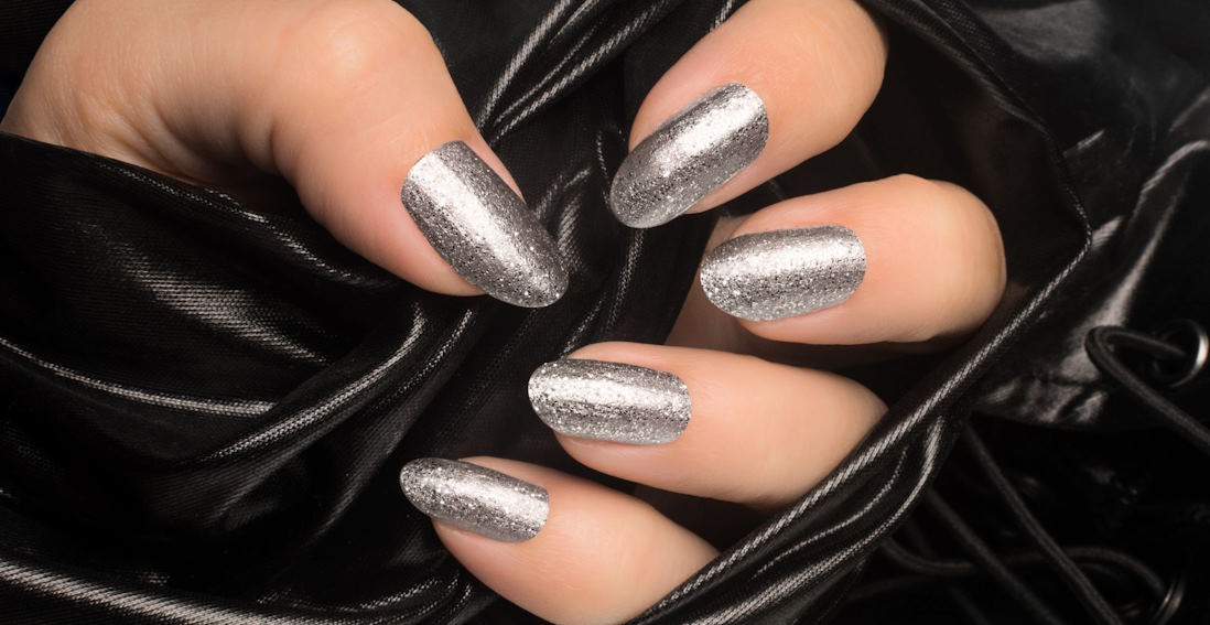 glittery silver nail